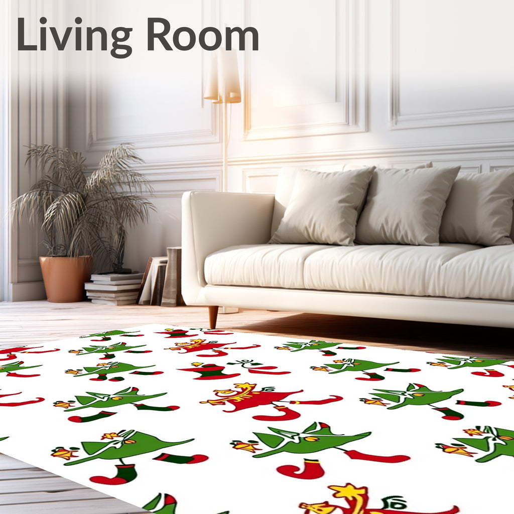 Whimsical Red Green Tree Elves Rug