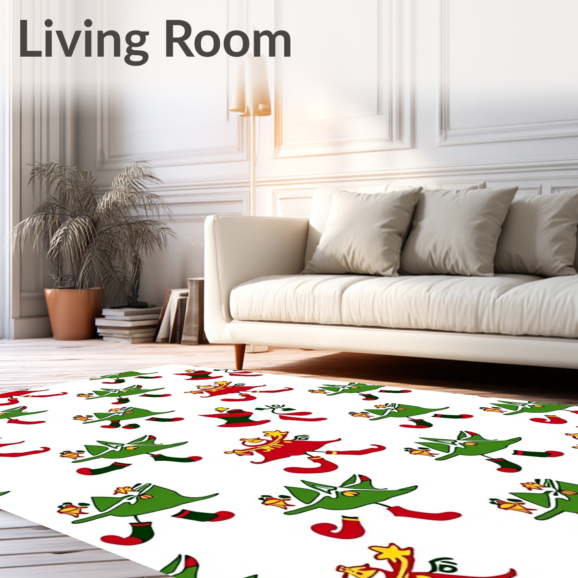 Whimsical Red Green Tree Elves Rug
