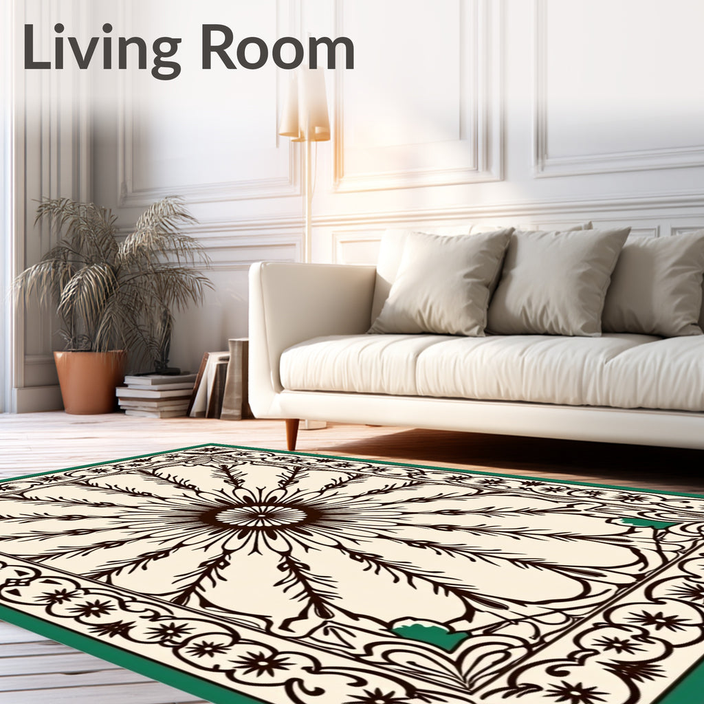 Dark Floral Sunburst Medallion Cream Rug