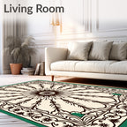 Dark Floral Sunburst Medallion Cream Rug