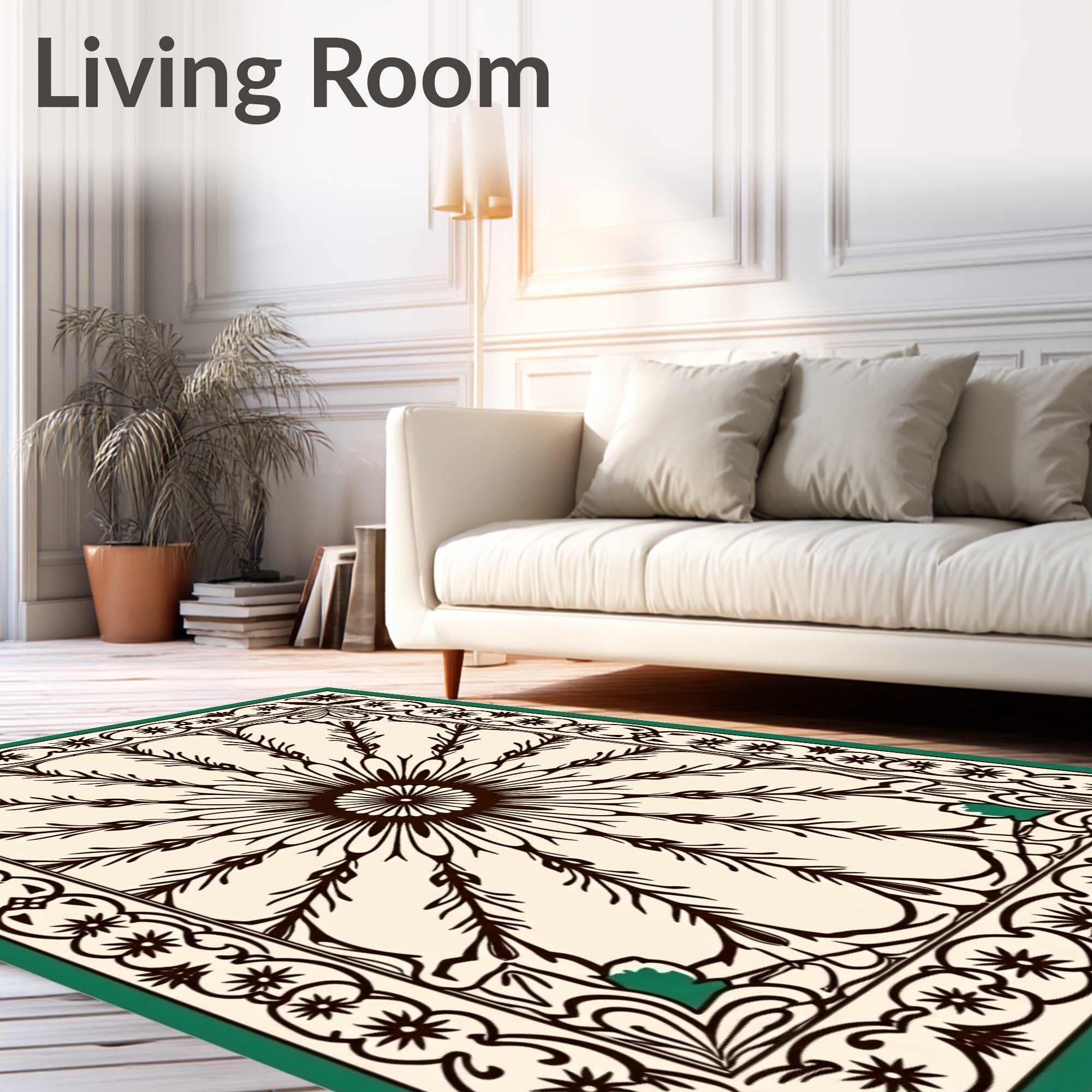 Dark Floral Sunburst Medallion Cream Rug