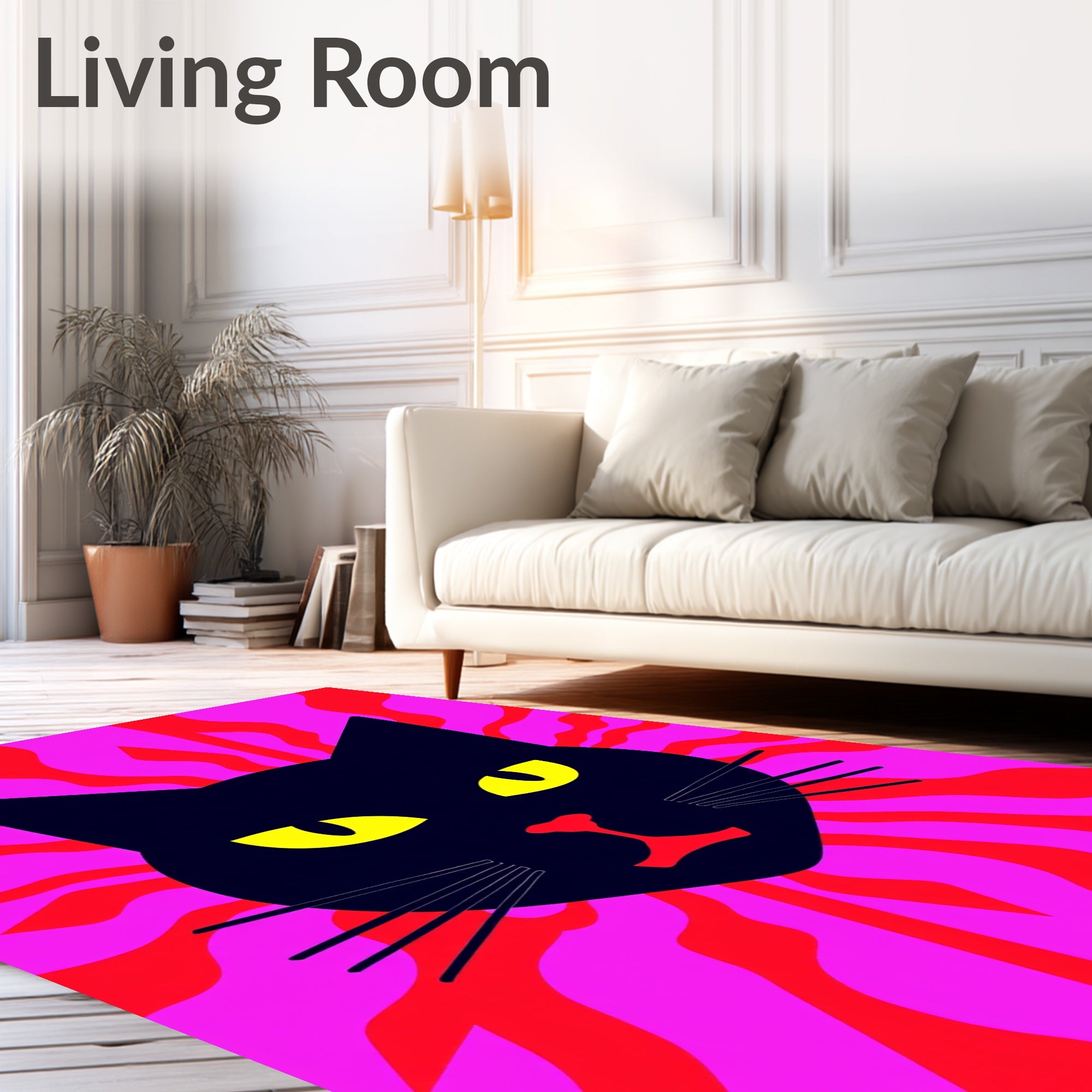 Black Cat Swirls Pink And Red Rug
