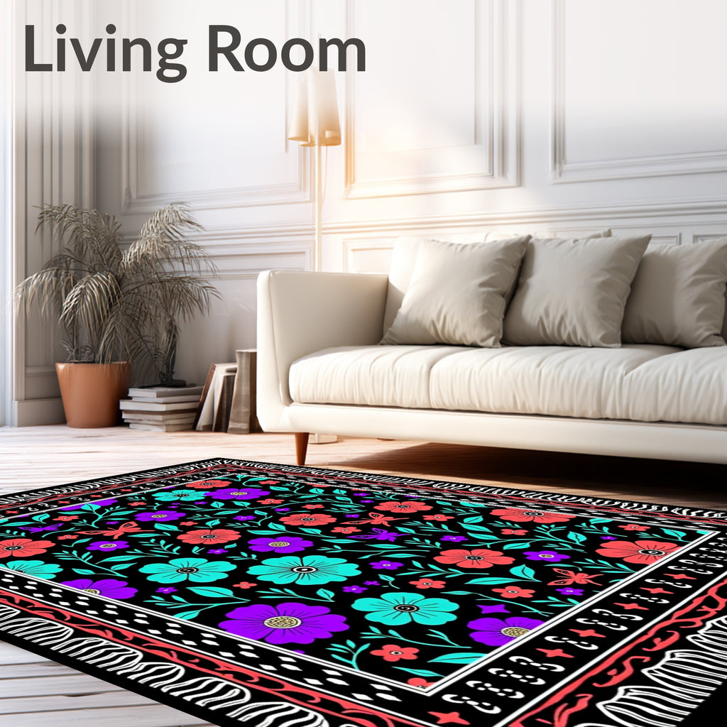 Vibrant Flower Butterfly Garden Rug