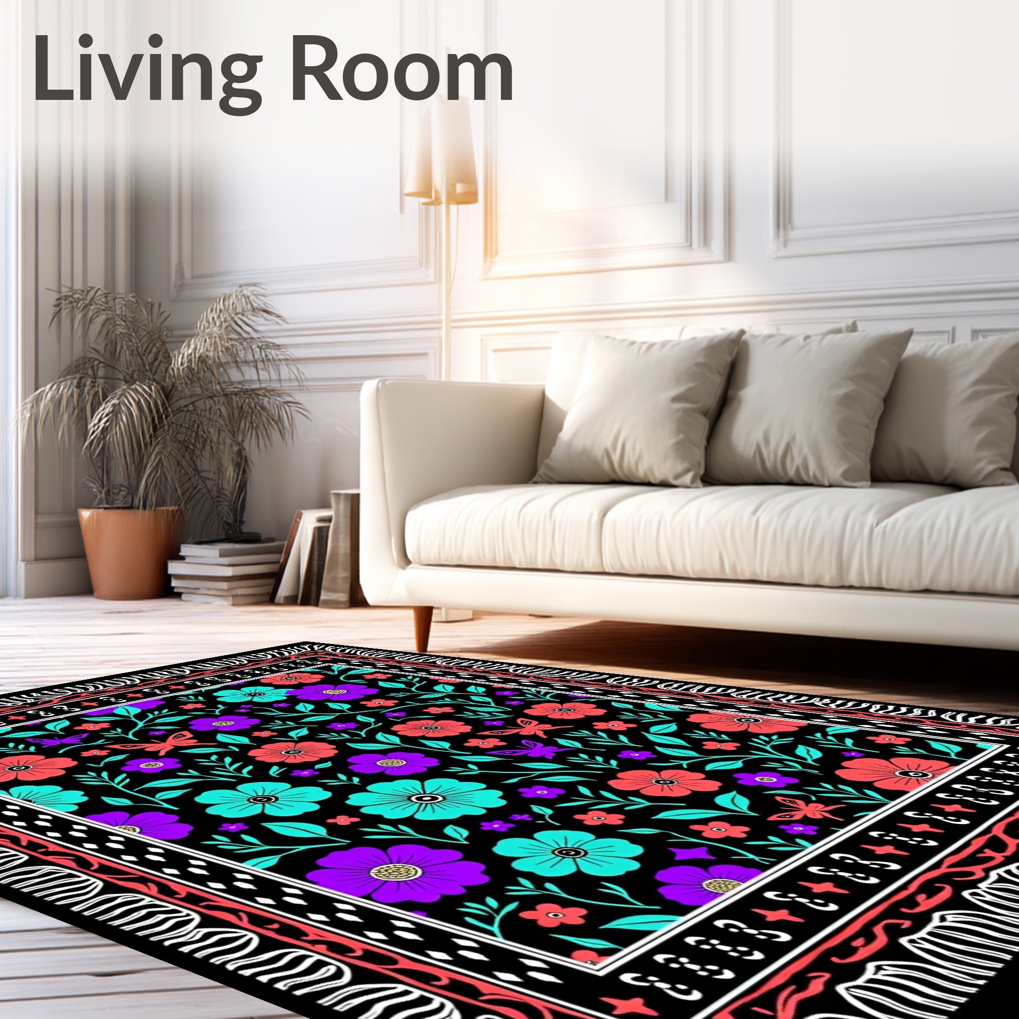 Vibrant Flower Butterfly Garden Rug