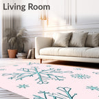 Teal Falling Snowflakes on Pink Background Rug