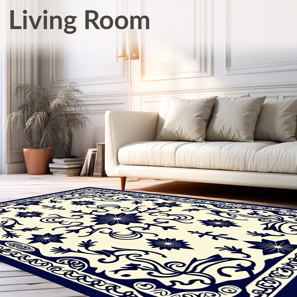 Navajo Blue Floral Traditional Rug