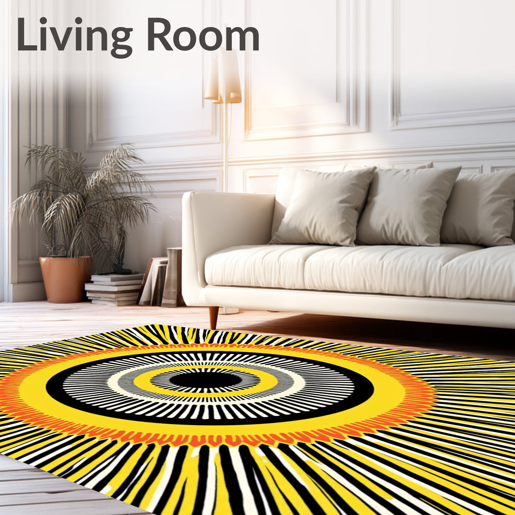 Radiant yellow sunburst concentric Rug