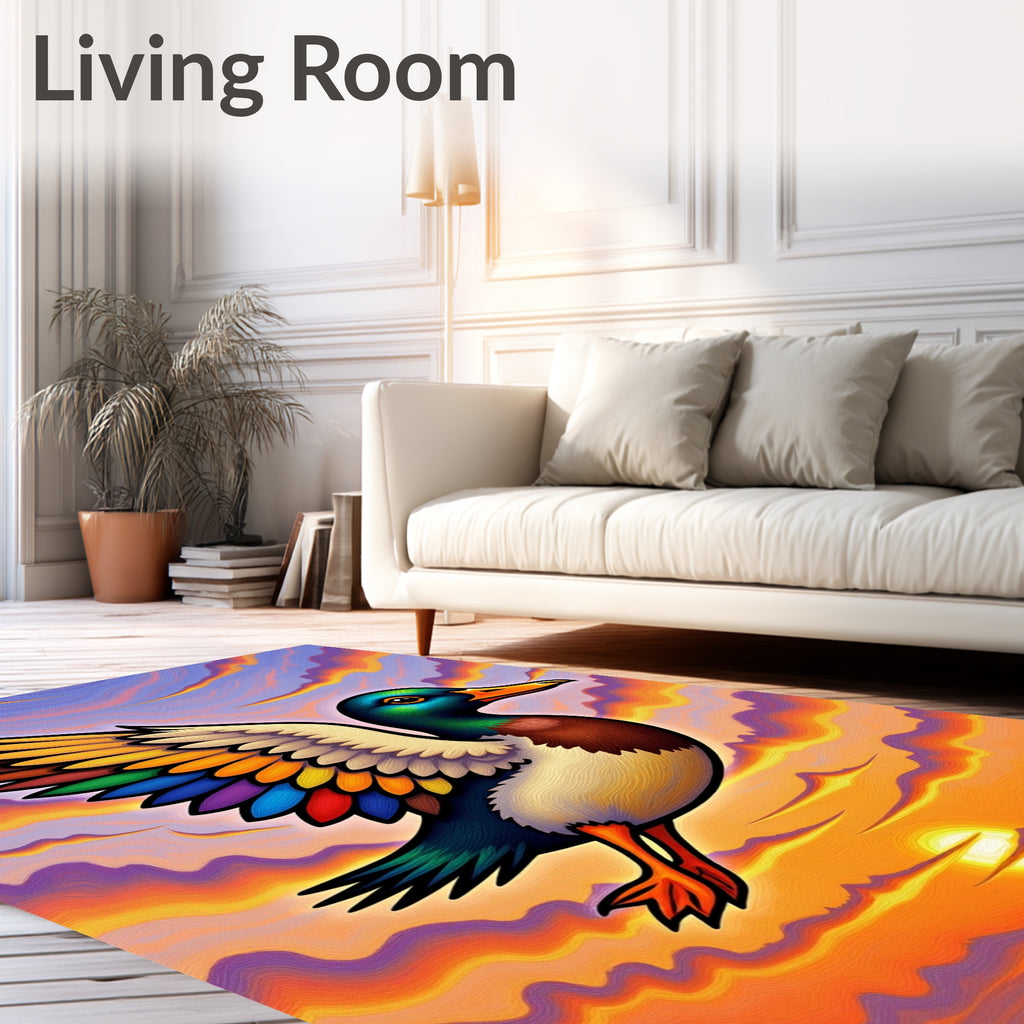 Rainbow Winged Duck Sunset Sky Rug