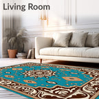 Teal Brown White Floral Medallion Rug