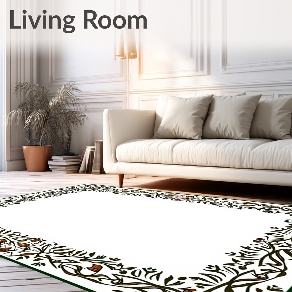 Green And Brown Botanical Vine Border Rug