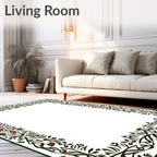 Green And Brown Botanical Vine Border Rug
