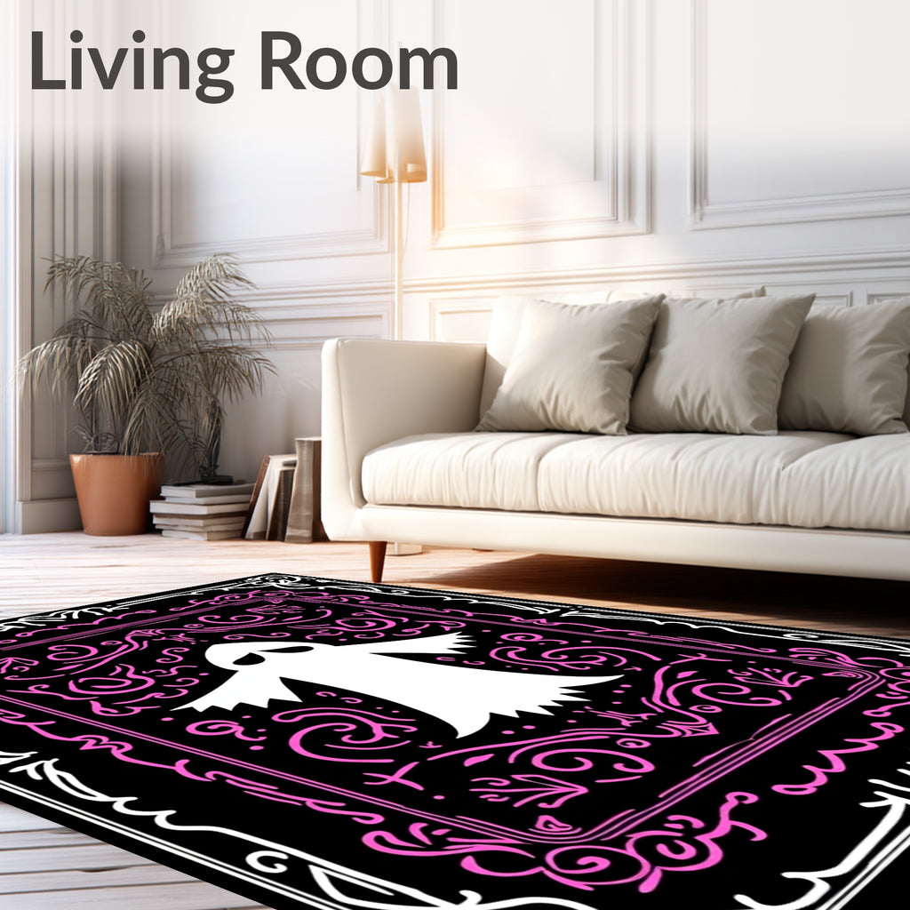 White Spooky Ghost Pink Oval Rug