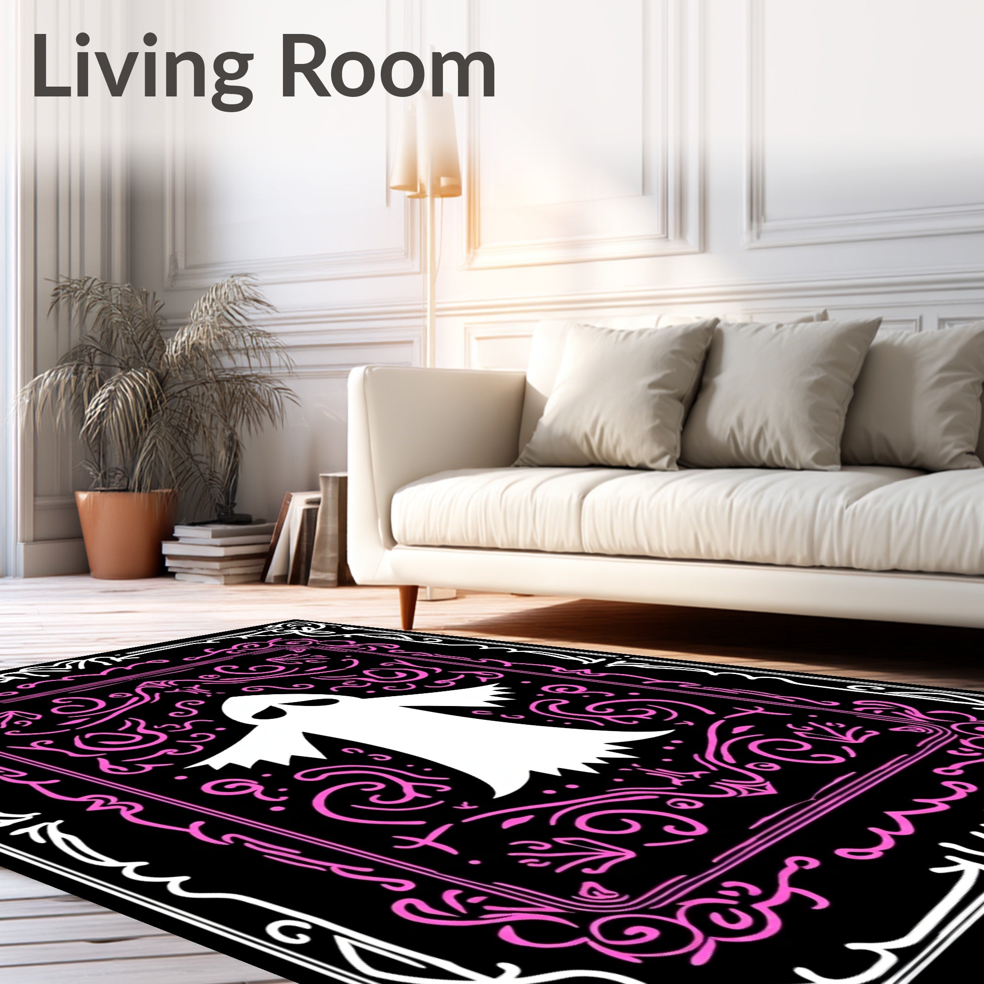 White Spooky Ghost Pink Oval Rug