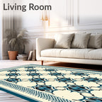 Cream Blue Art Deco Repeating Floral Rug