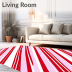 Classic Red Pink Striped Ribbon Rug