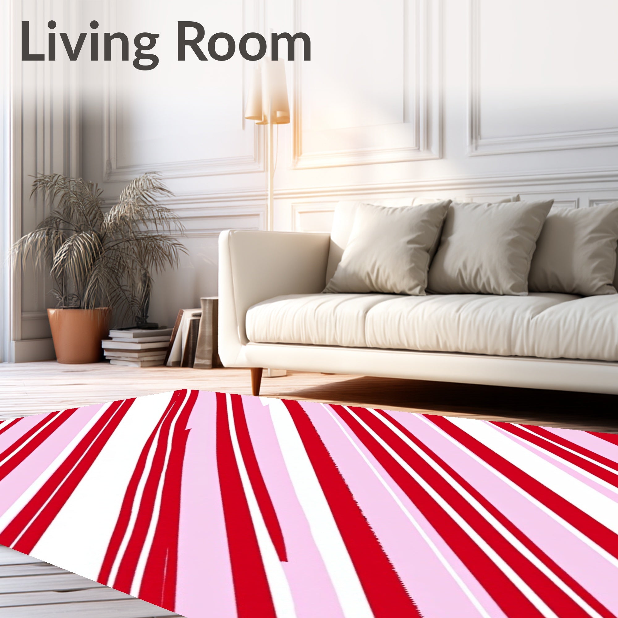 Classic Red Pink Striped Ribbon Rug