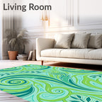 Aqua Emerald Swirl Leaf Art Rug