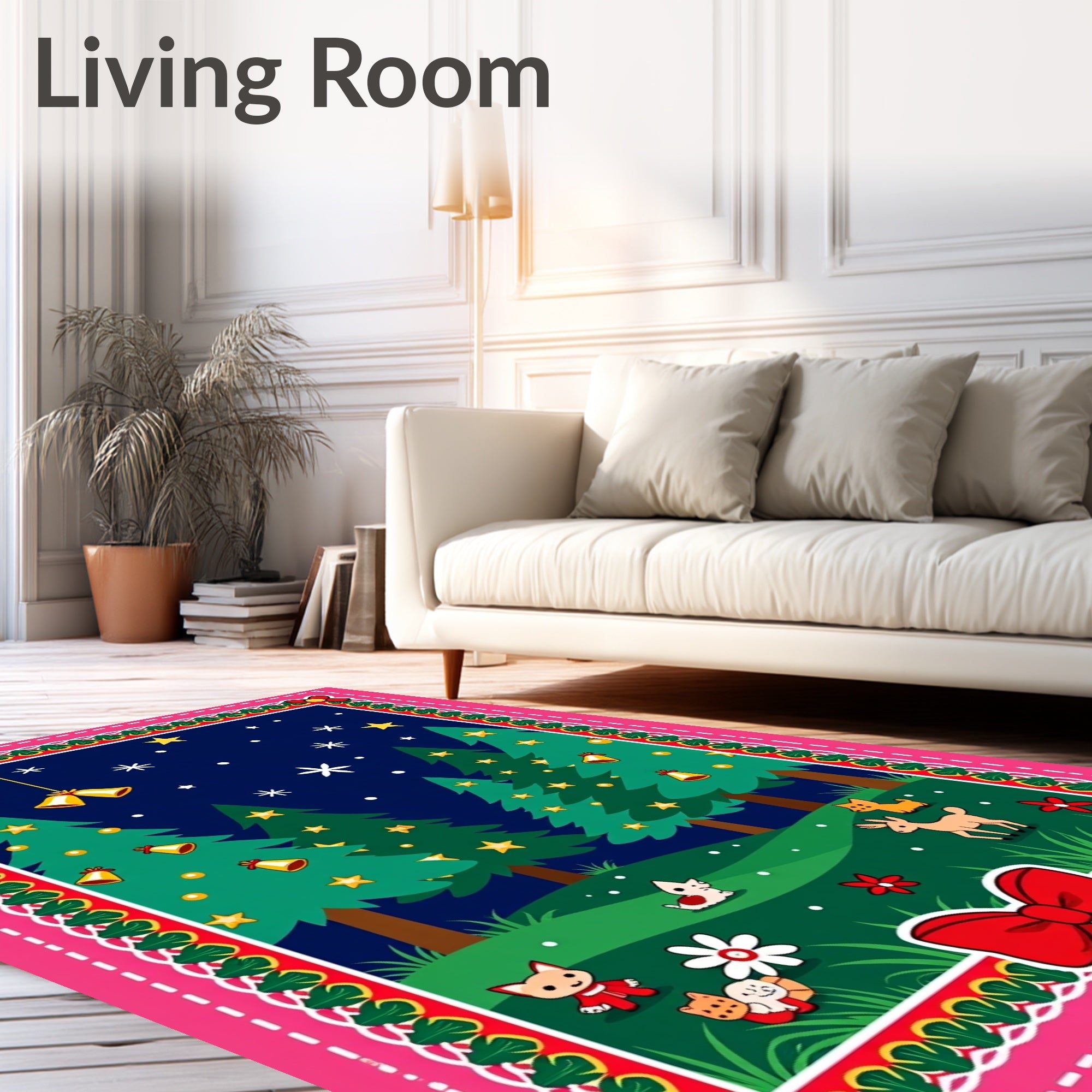 Festive Christmas Trees Night Scene Rug