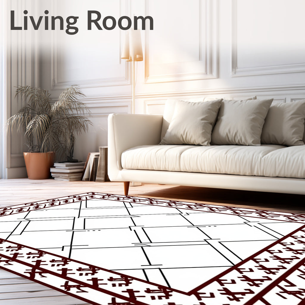 Geometric Brown Lattice Border Rug