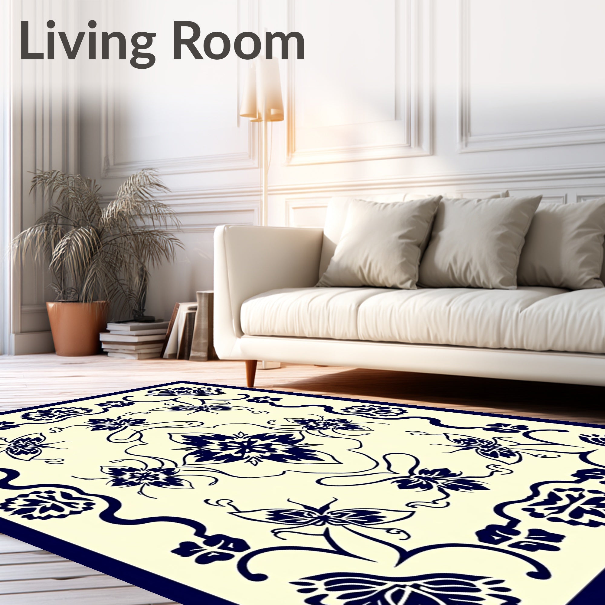 Navy Floral Butterfly Medallion Harmony Rug