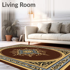Brown Gold Blue Ornamental Square Rug