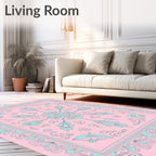 Pink Teal Ornate Mandala Floral Rug