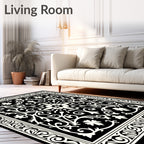 Black and White Floral Scrollwork Square Rug