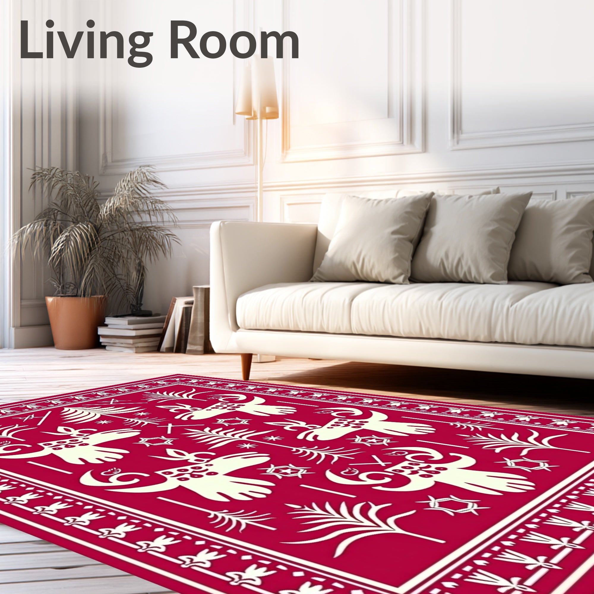 Crimson Folk Reindeer Forest Accents Rug