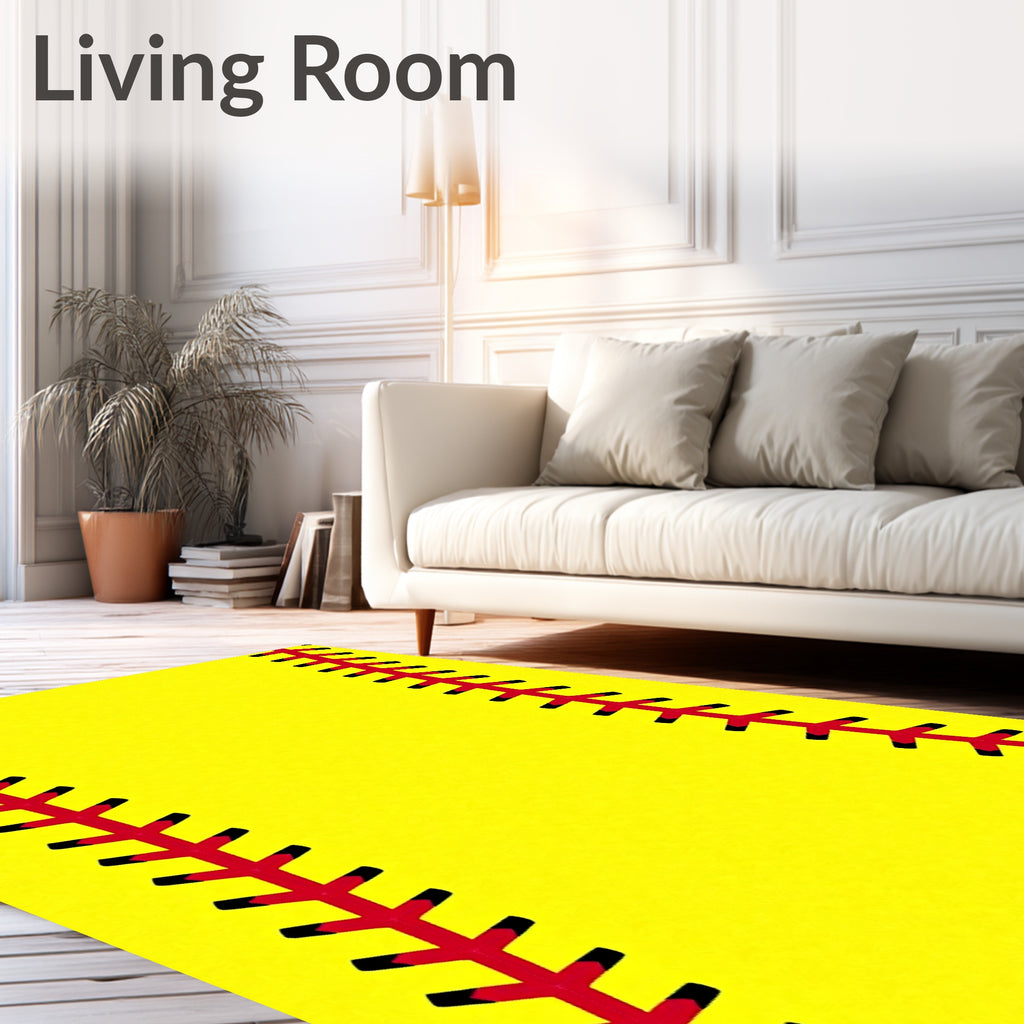 Bright Yellow Softball Stitch Runner Rug
