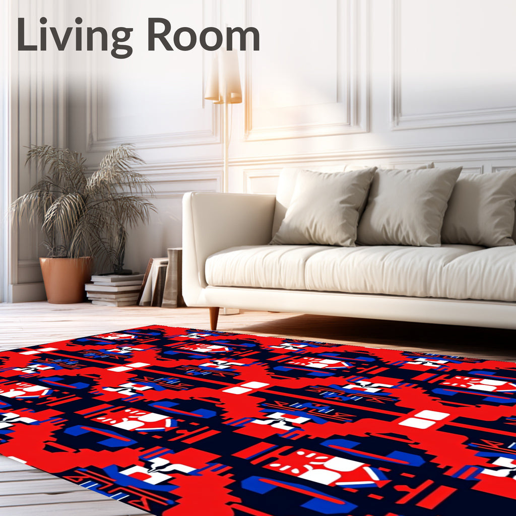 Bold Red Blue Geometric Diamond Rug