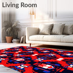 Bold Red Blue Geometric Diamond Rug