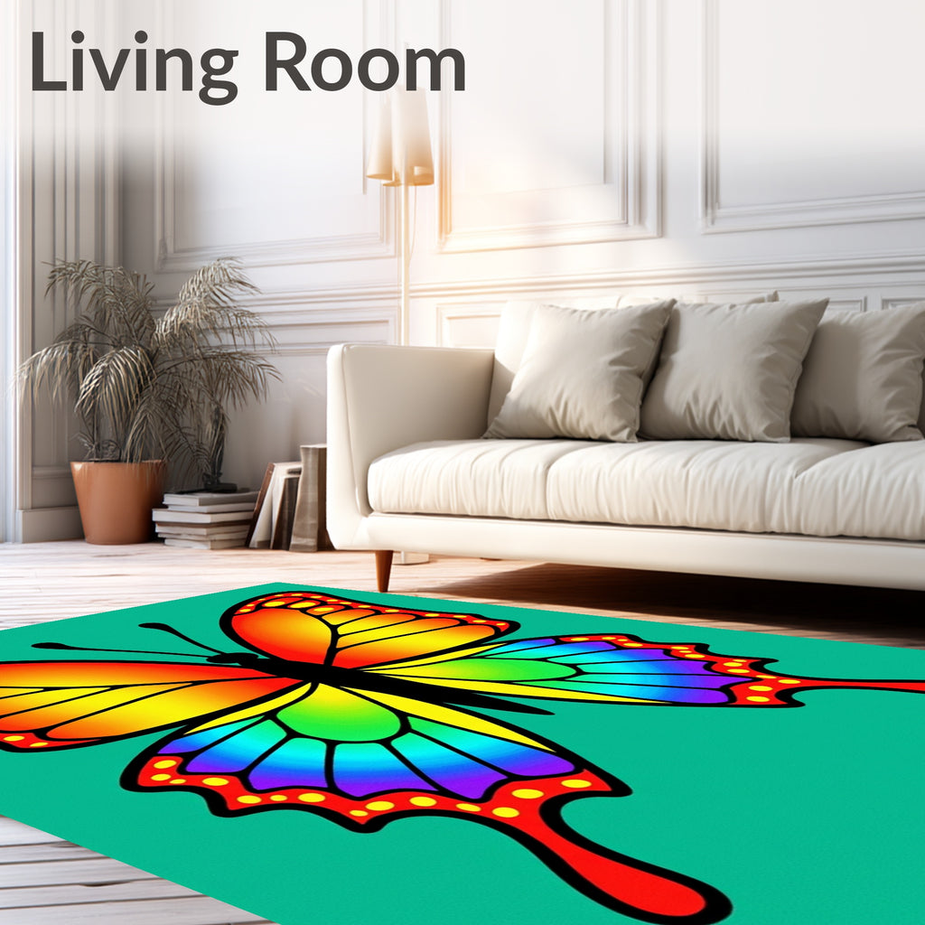 Vibrant Rainbow Butterfly Garden Rug