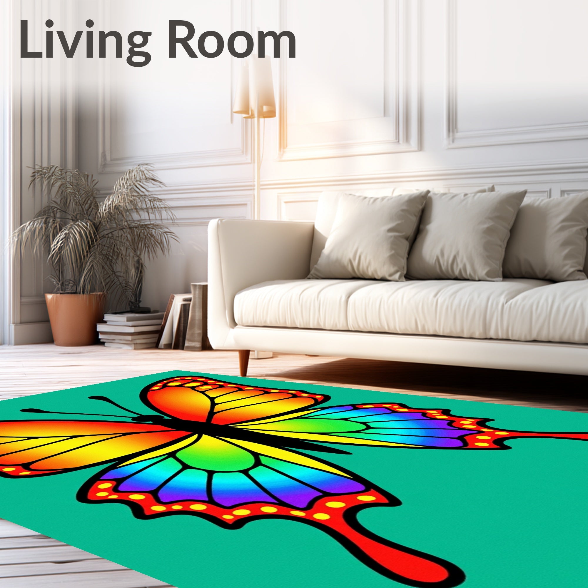 Vibrant Rainbow Butterfly Garden Rug