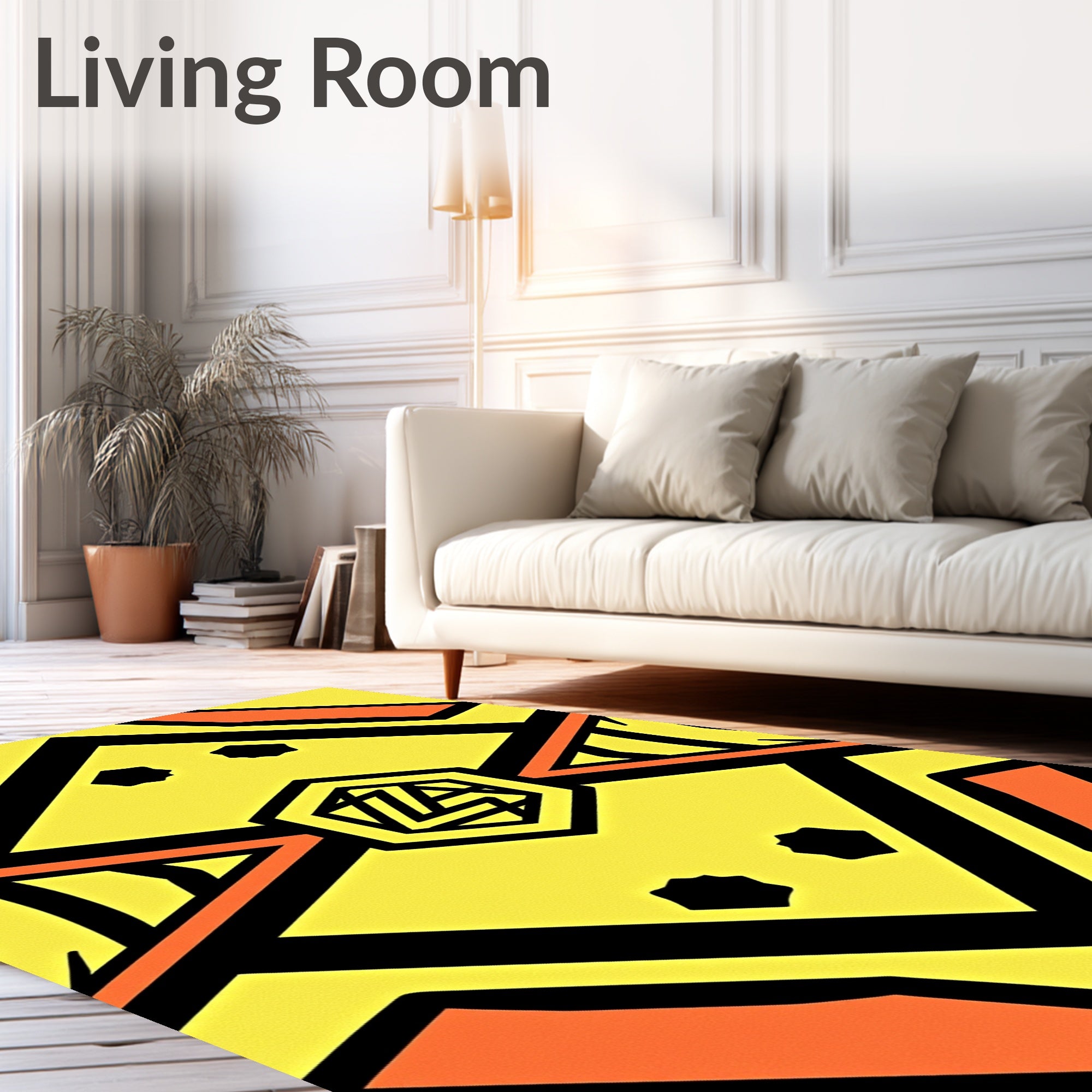 Bold Yellow Orange Black Geometric Hexagon Rug