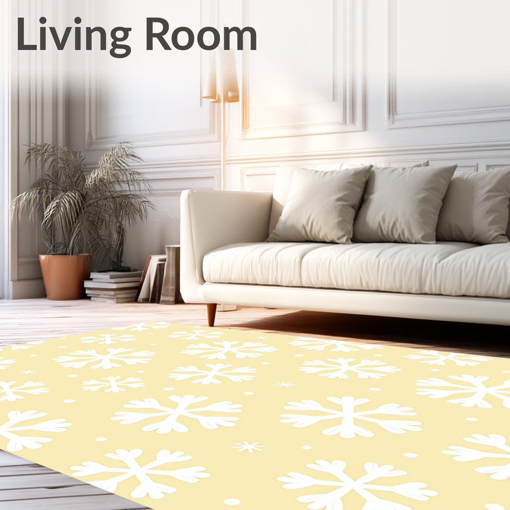 Pale Yellow White Snowflake Scatter Rug