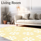 Pale Yellow White Snowflake Scatter Rug