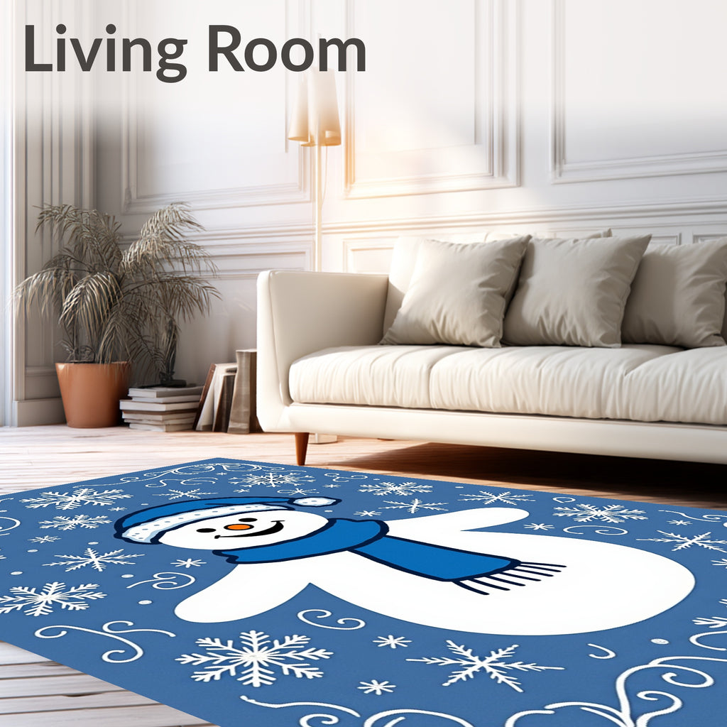 Blue Snowman Snowflake Border Rug