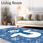 Blue Snowman Snowflake Border Rug
