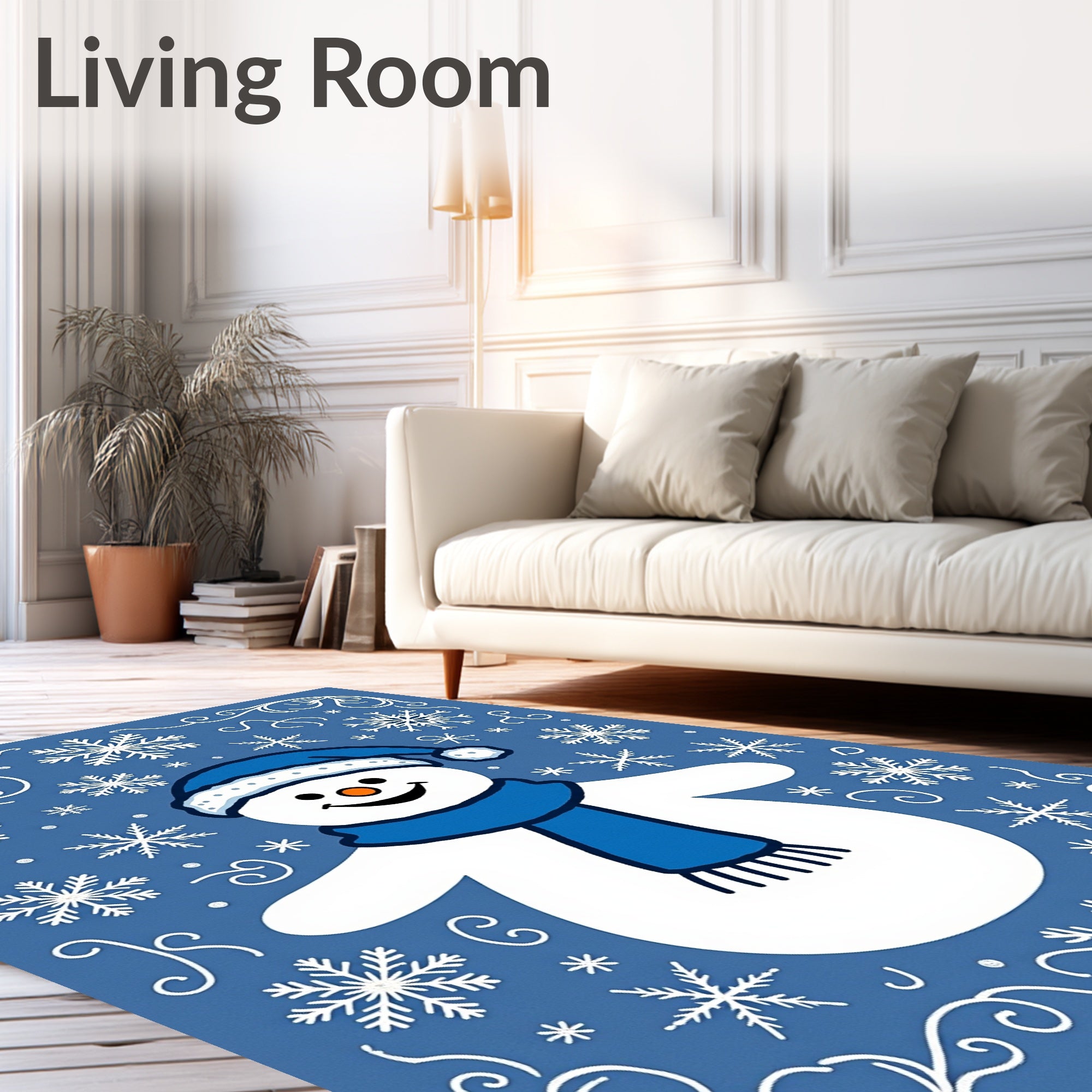 Blue Snowman Snowflake Border Rug
