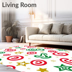 Festive Red Green Swirl Stars Rug