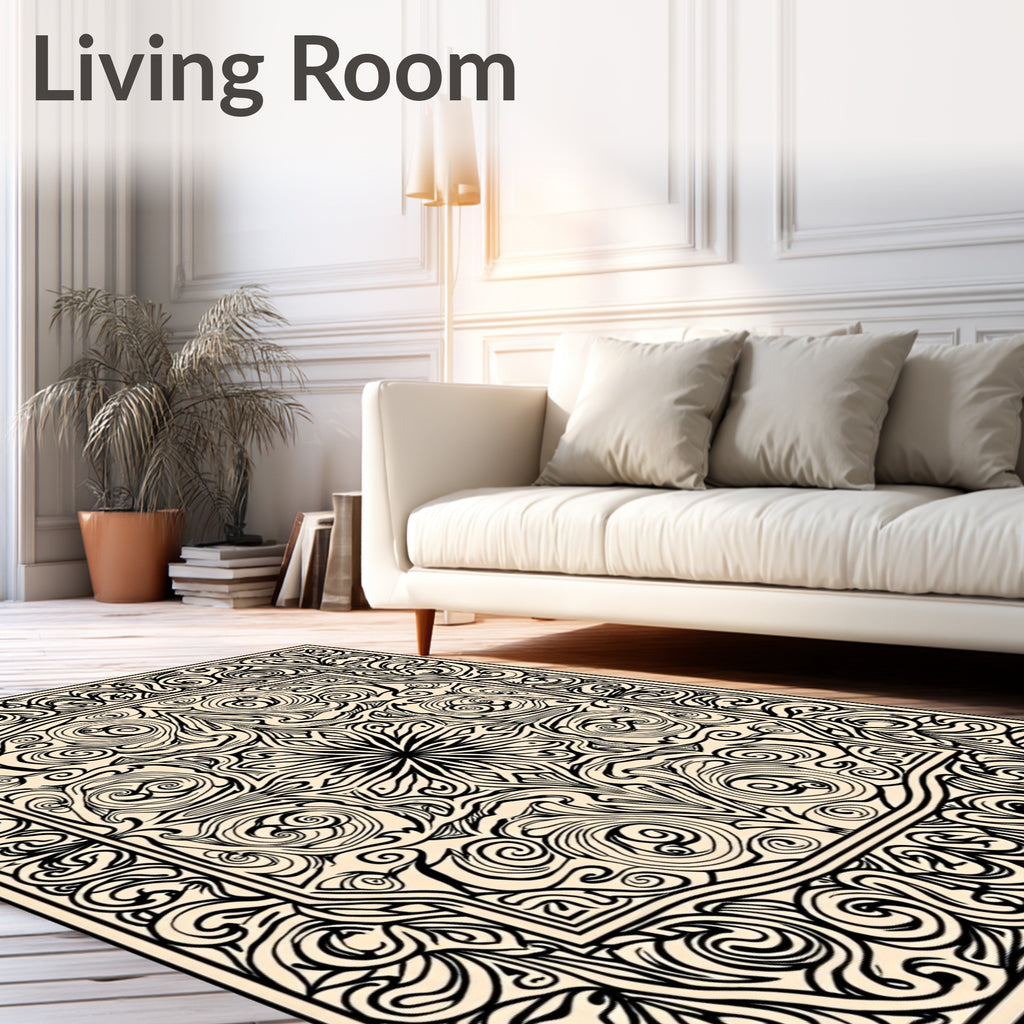 Ornate Black Cream Arabesque Ornament Rug
