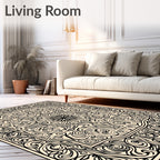 Ornate Black Cream Arabesque Ornament Rug