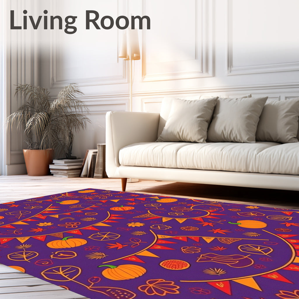 Purple Pumpkin Bunting Leaf Garland Rug