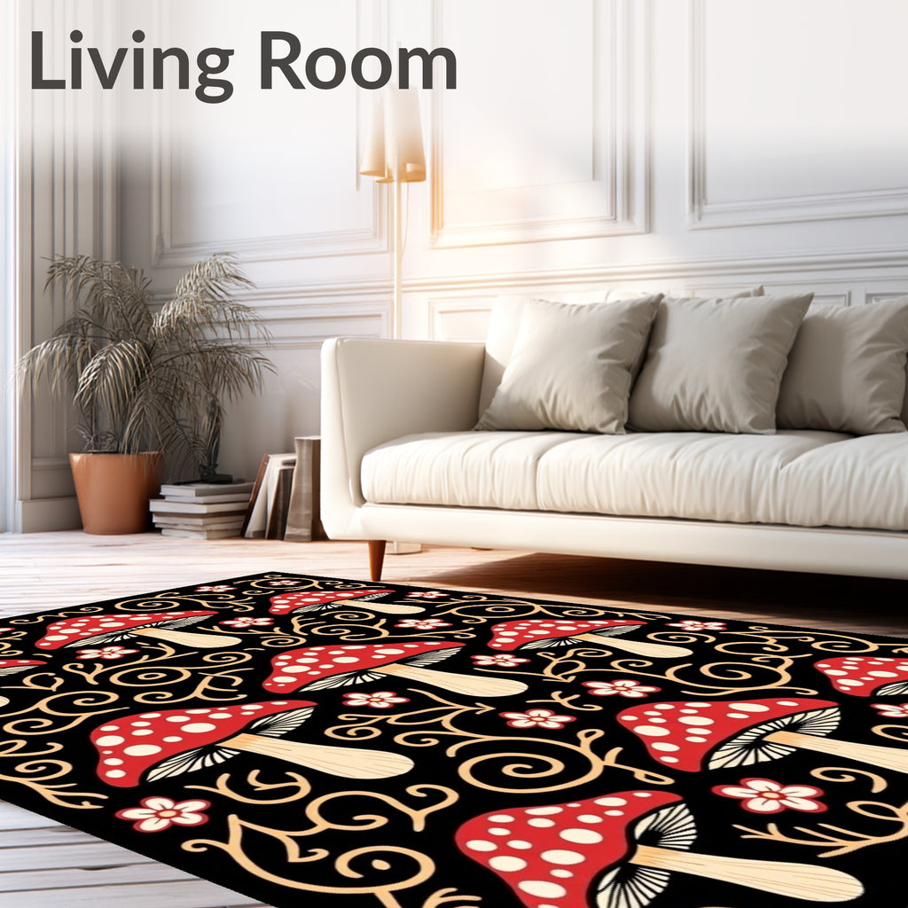 Whimsical Red Mushroom Vines Rug