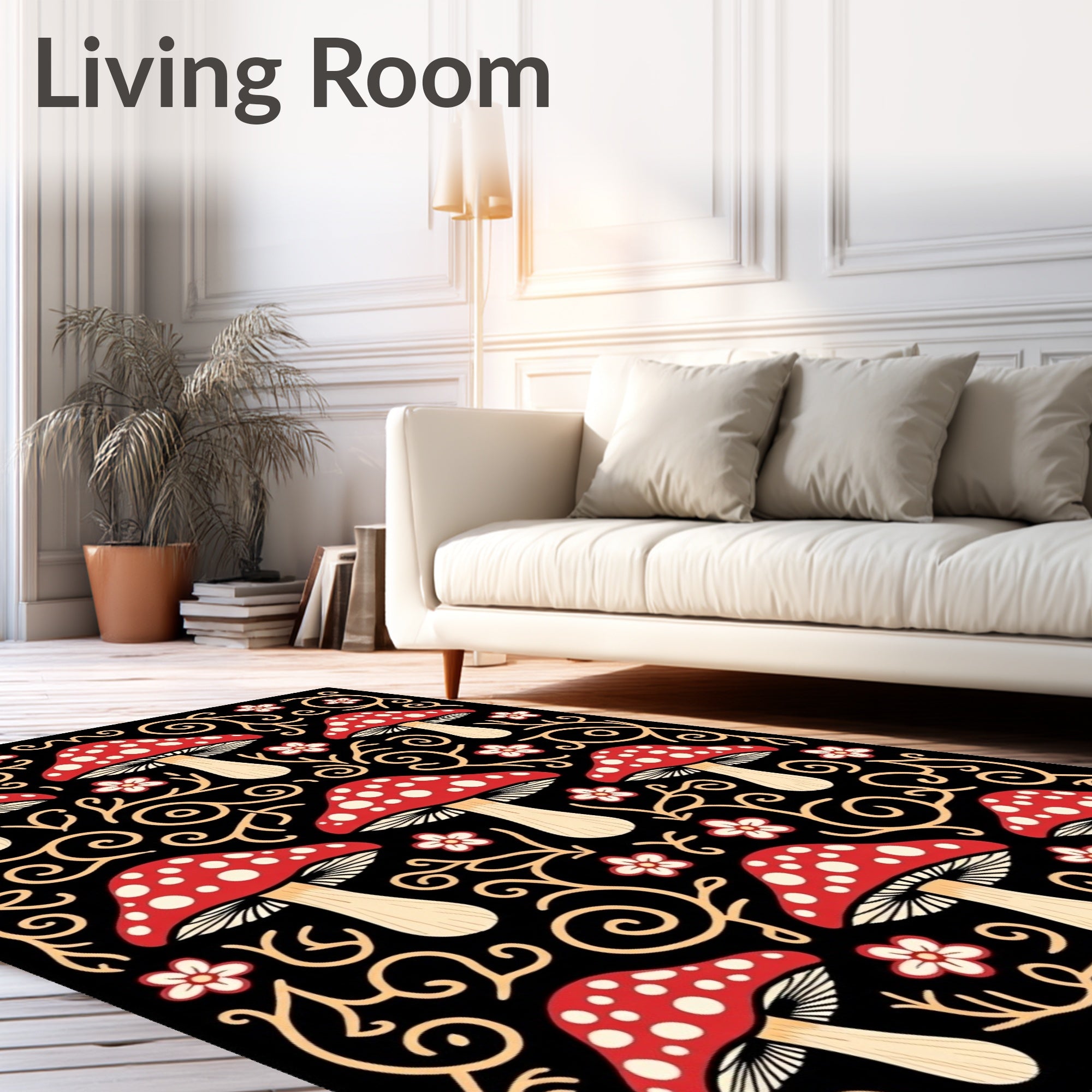 Whimsical Red Mushroom Vines Rug