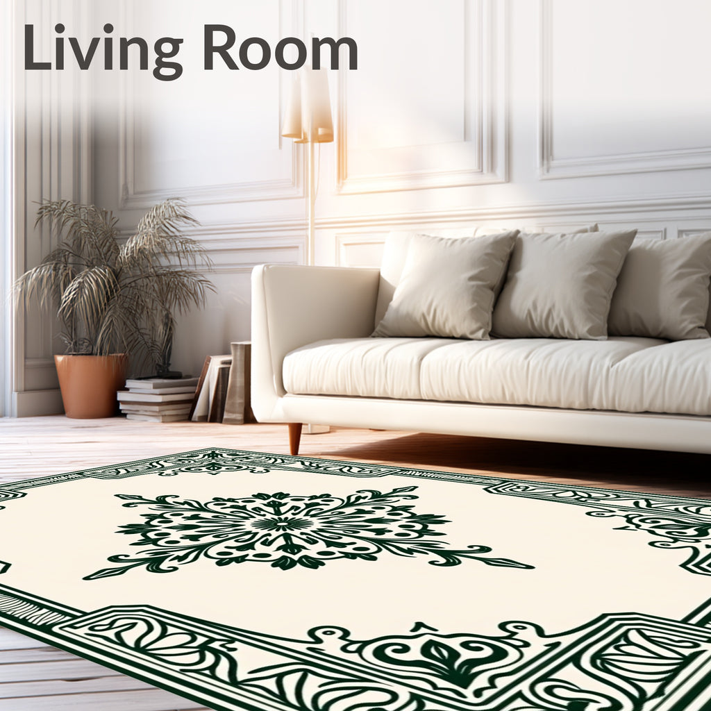 Emerald Green Ornate Filigree Medallion Rug