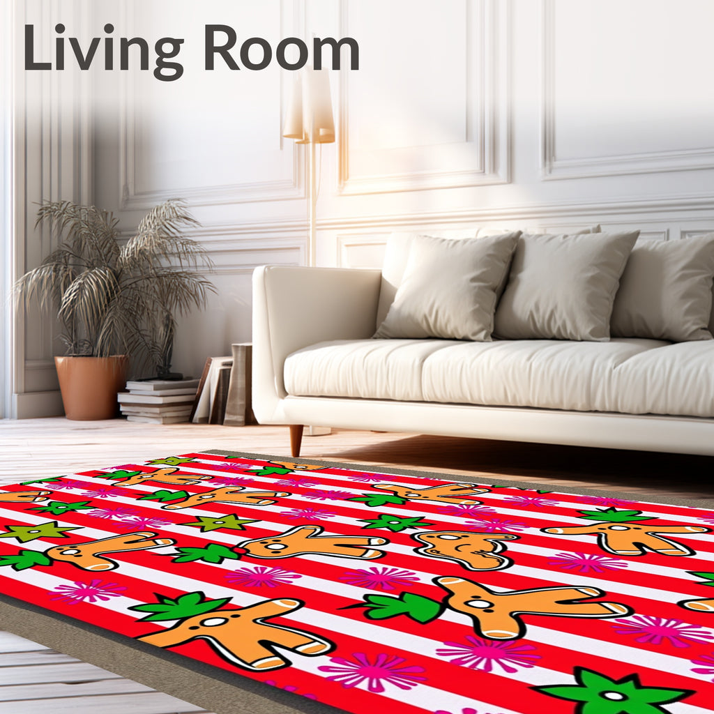 Red White Stripe Gingerbread Man Fun Rug