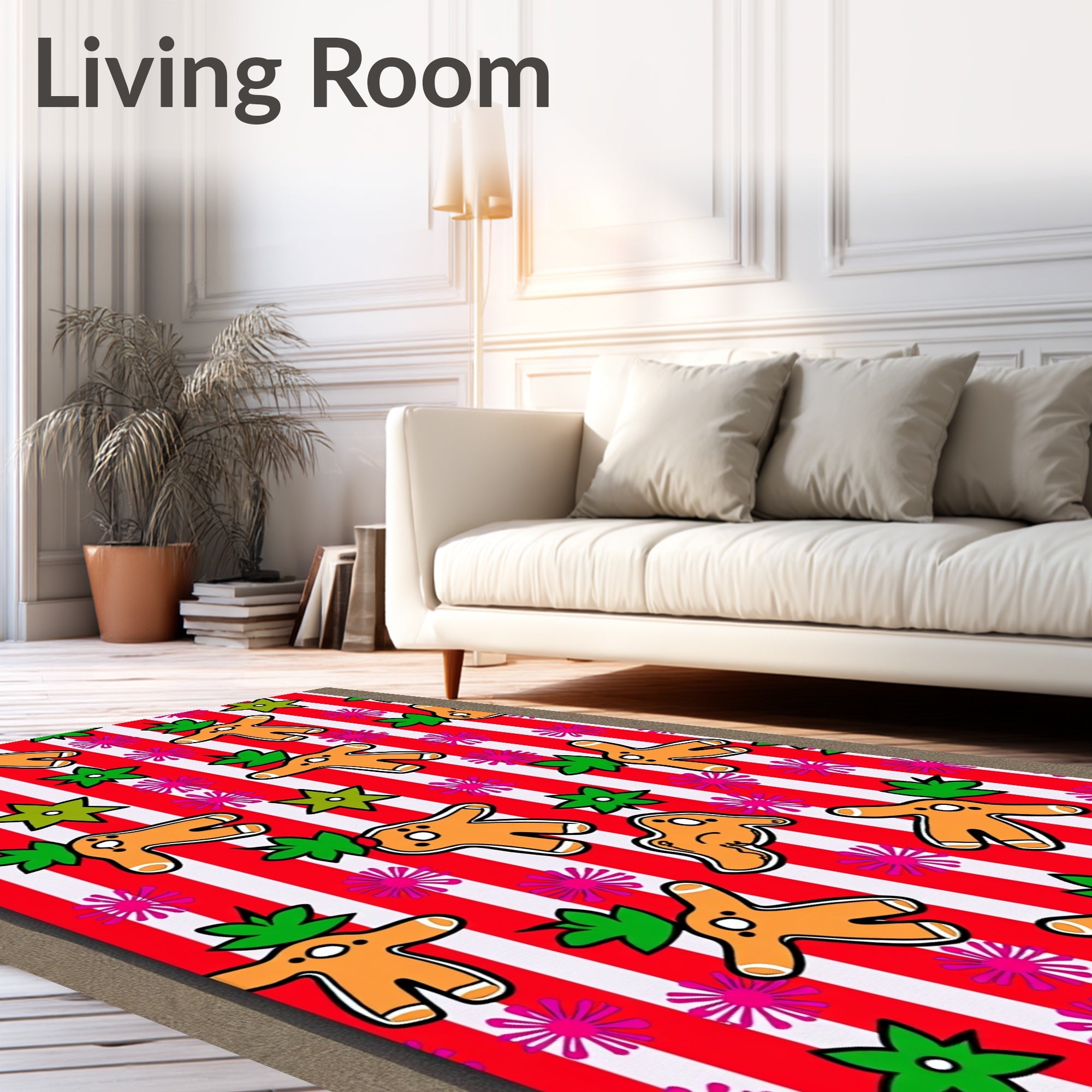 Red White Stripe Gingerbread Man Fun Rug
