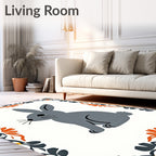 Gray Sitting Rabbit Floral Border Rug