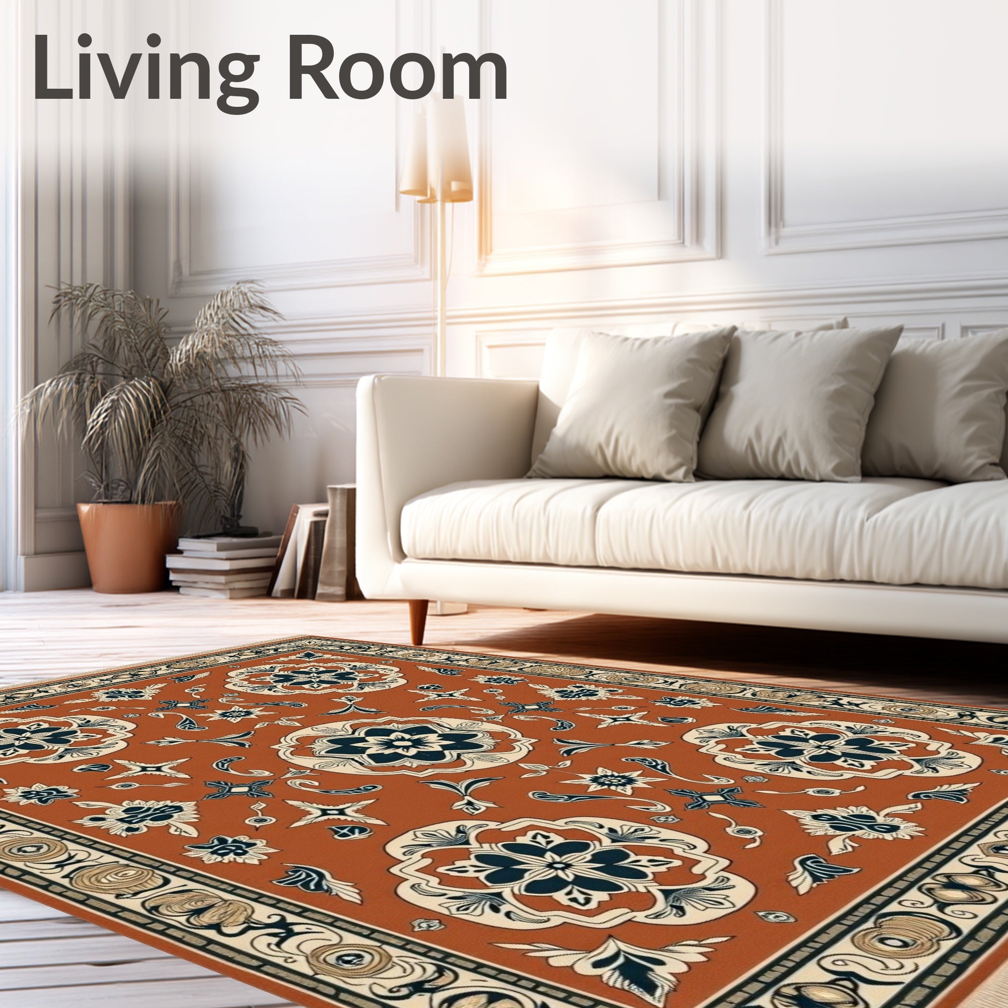 Terracotta Crimson Floral Medallion Rug